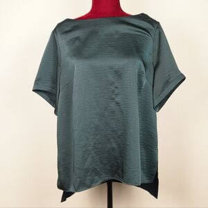 Universal Standard Dark Teal Satin Boatneck Short-Sleeve Top (Size 12-14)